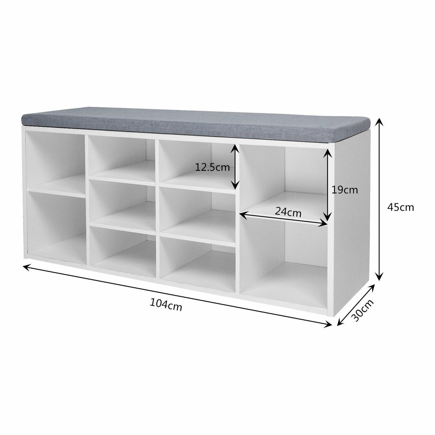 Modern Shoe Bench in Grey/ White Color, Organizer Unit