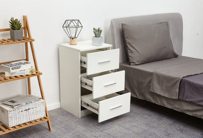 Bedside Cabinet, White/ Black Color, Matte Coating, 3 Drawers