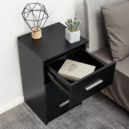 Bedside Cabinet, White/ Black Color, Matte Coating, 3 Drawers