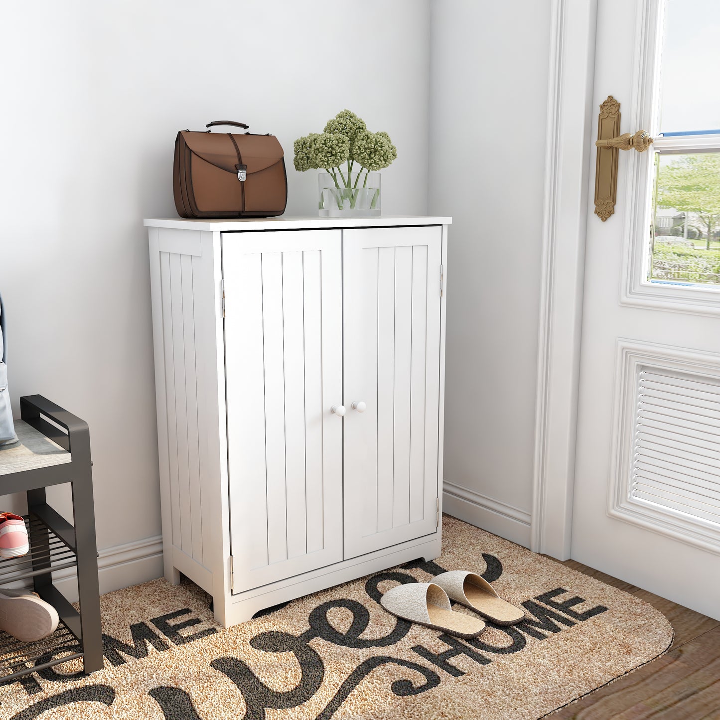 Simple High Bathroom Cabinet, White Color, 2 Doors
