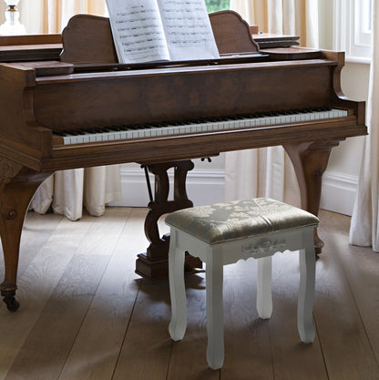 Dressing Table Stool, White Color, Padded Baroque Printing