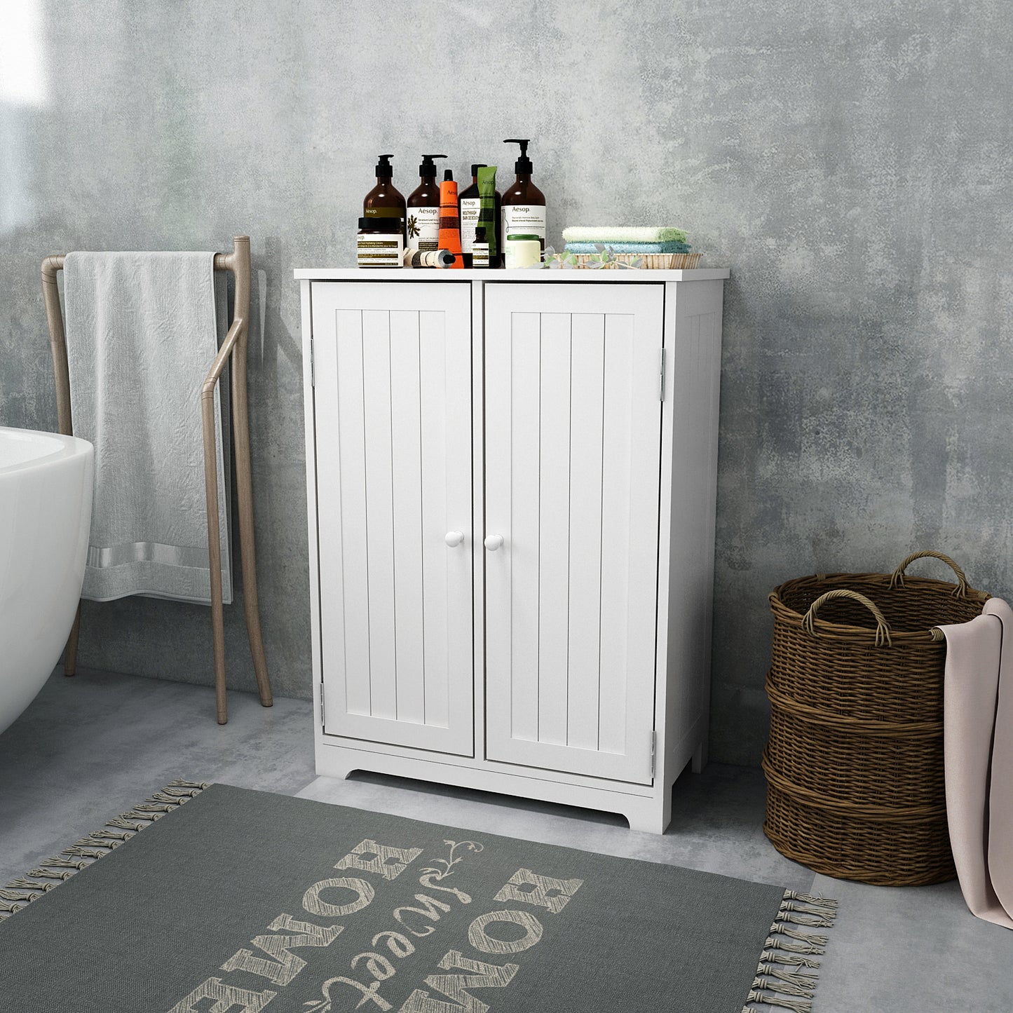Simple High Bathroom Cabinet, White Color, 2 Doors