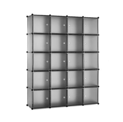 Bedroom PP Storage Wardrobe, 12 Cubes/20 Cubes, Light Grey Color and Transparent