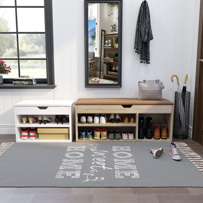 Modern Shoe Bench, Natural Wood Grain/White Color, Organizer Unit