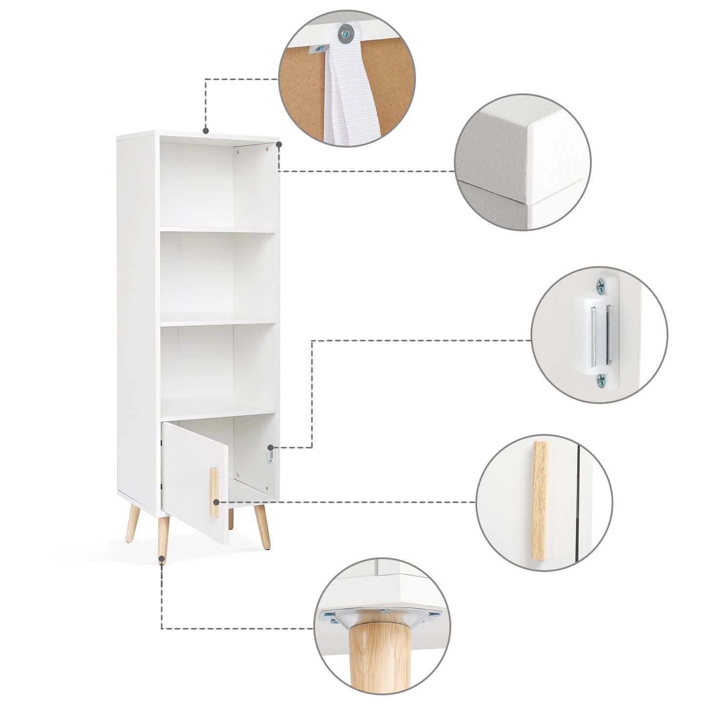 Modern Storage Cabinet, White Color, Single Raw and Multilayer