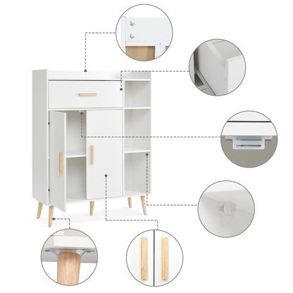 Modern Storage Cabinet, White Color, 2 Doors and Single Drawer