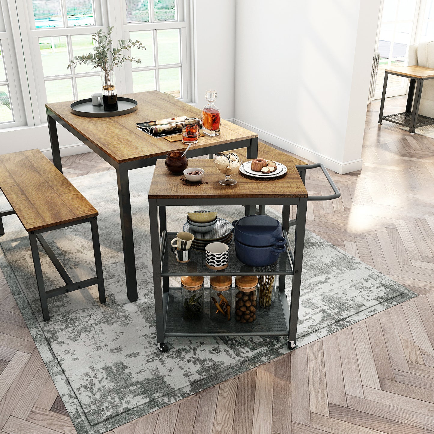 Large Storage Capacity Trolley, with Wheels and Handrails