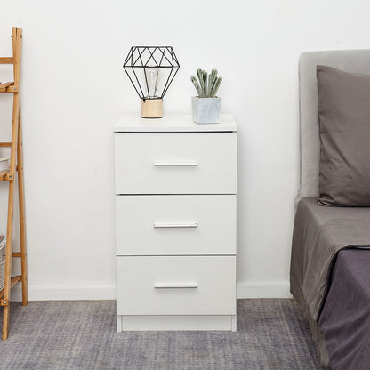 Bedside Cabinet, White/ Black Color, Matte Coating, 3 Drawers