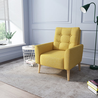 Style Armchair, Grass Green/Lemon Yellow Color, Solid Wood Legs