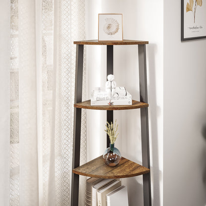 Corner Ladder Shelf, Antique Wood Grain Color, Four-layer Open Design