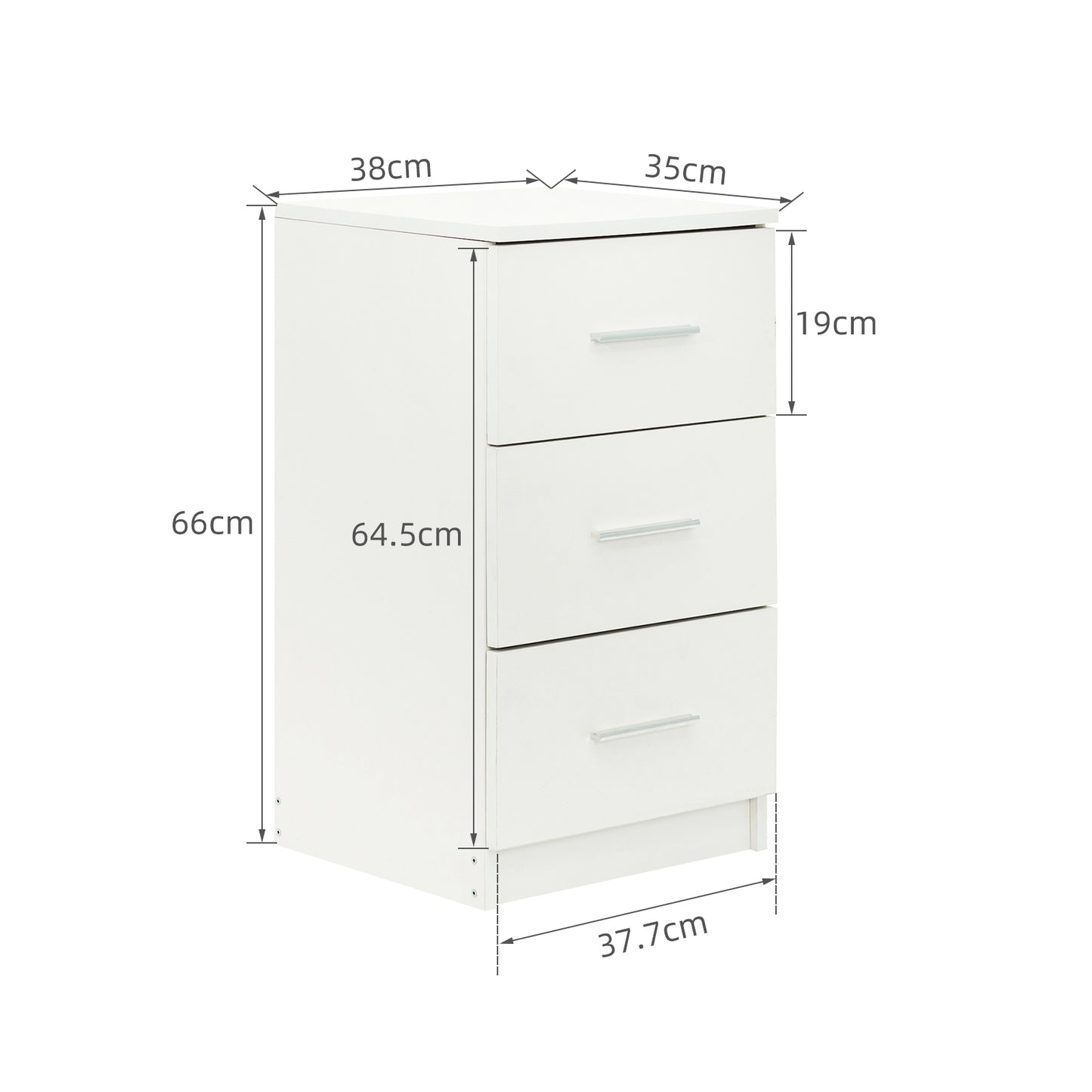 Bedside Cabinet, White/ Black Color, Matte Coating, 3 Drawers
