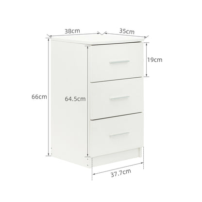 Bedside Cabinet, White/ Black Color, Matte Coating, 3 Drawers