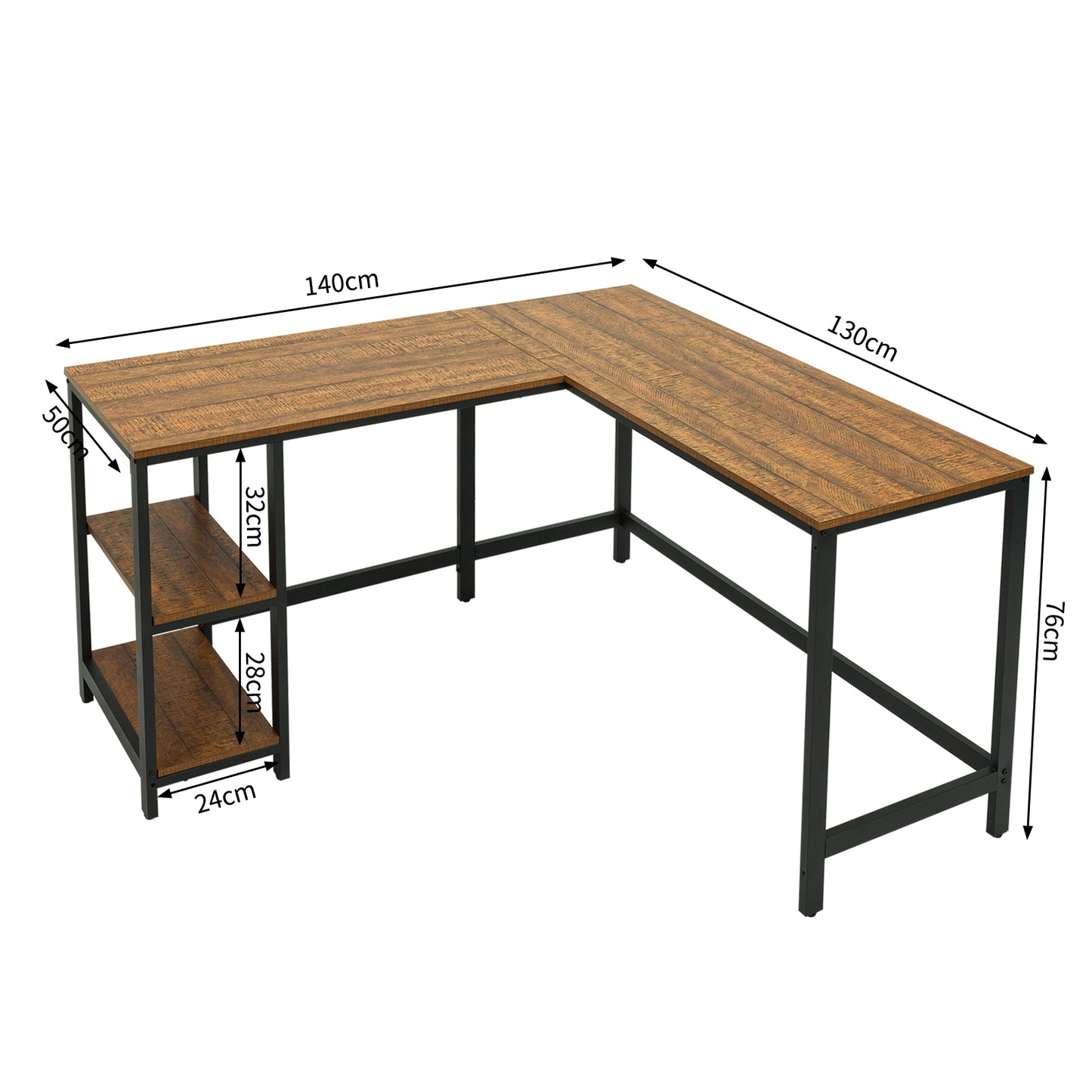 Retro Industrial Computer Table£¬L-shaped, with Open Storage Spaces