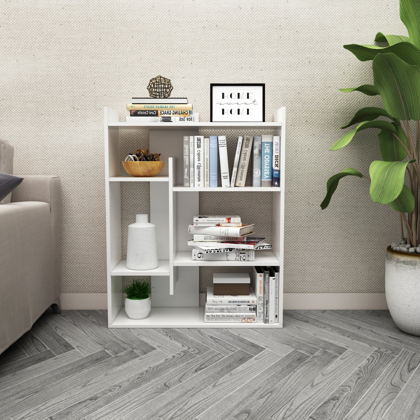 Bookshelf, Bookcase with 4-Tier Display Shelves Modern Wooden