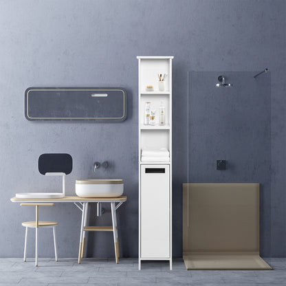 High Bathroom Cabinet, White Color, Single Raw, 3 Storage Shelves
