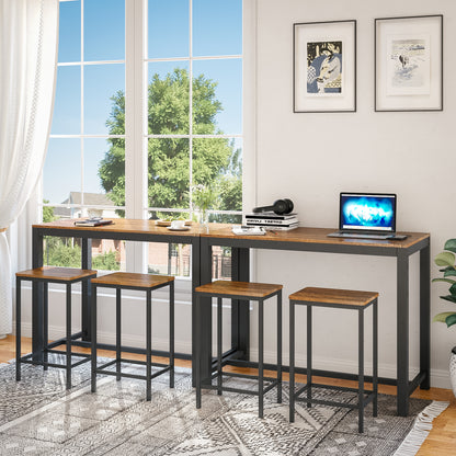 Retro Industrial Bar Table Sets, Dark Wood Grain Color