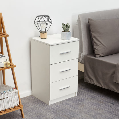 Bedside Cabinet, White/ Black Color, Matte Coating, 3 Drawers