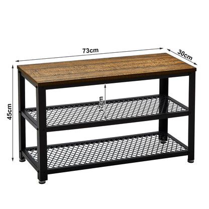 Retro Industrial Shoe Bench, Multi-layer Design, Black Painted Iron Mesh