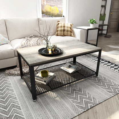 Retro Industrial Coffee Table, Antique / Warm Grey Wood Grain Color