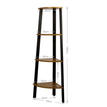 Corner Ladder Shelf, Antique Wood Grain Color, Four-layer Open Design