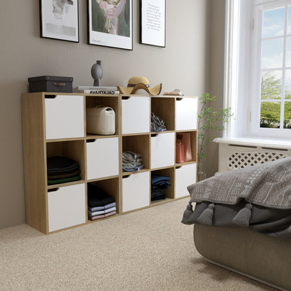 Bookcase,  White and Wood, Six Compartments with Three Doors