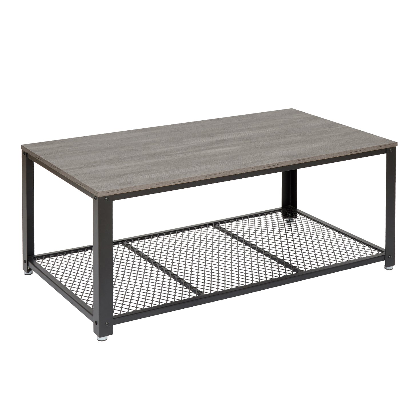 Retro Industrial Coffee Table, Antique / Warm Grey Wood Grain Color