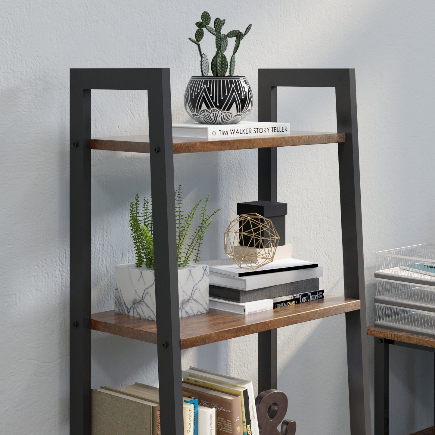 Multi-functional Ladder Shelf, Antique Wood Grain Color