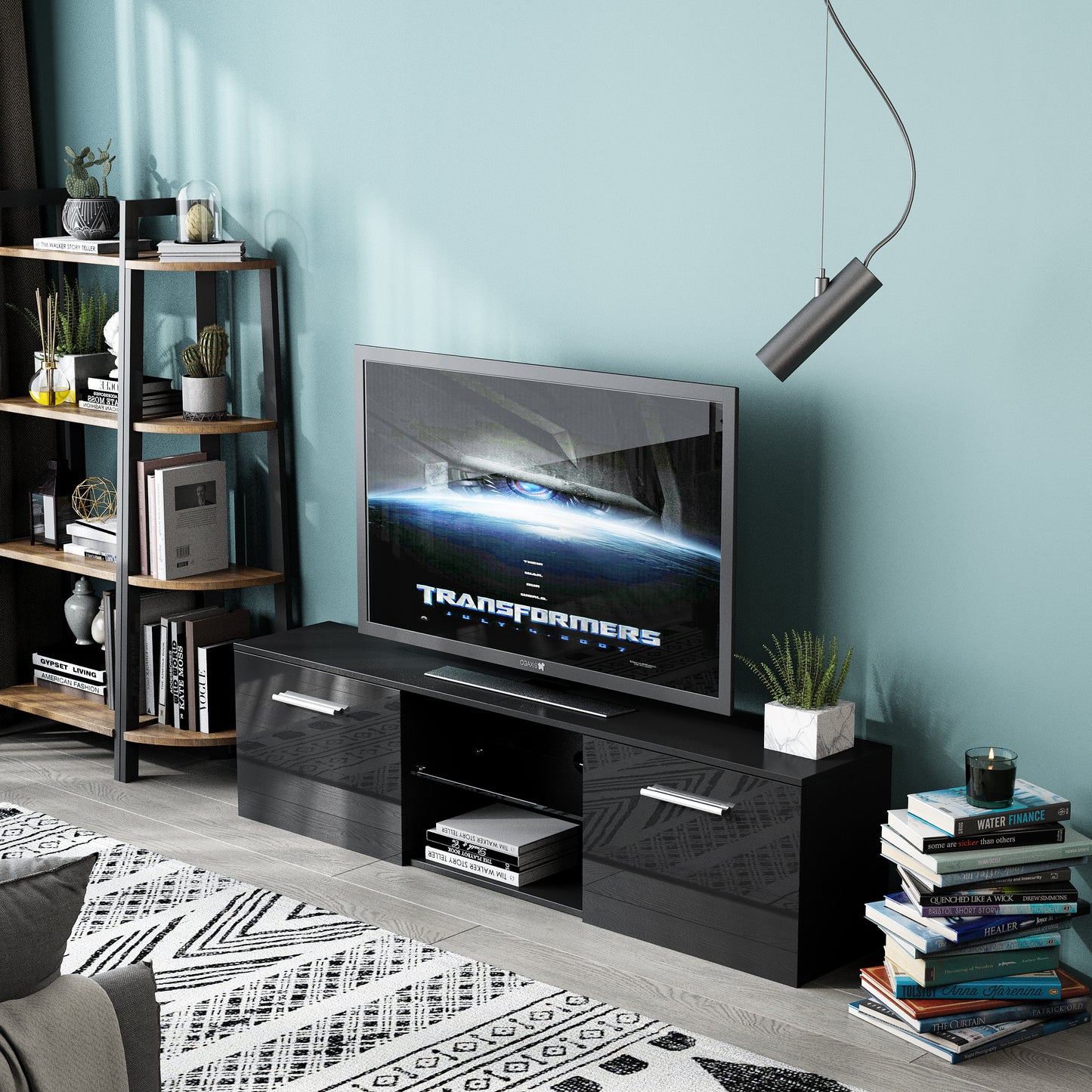 LED TV Cabinet, Black/White Color, Large Storage Space