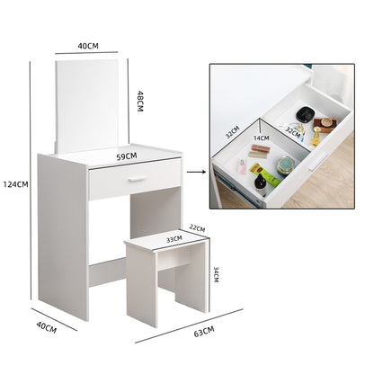 Modern Dressing Table Set, White Color, Providing Frameless Mirror and Stool