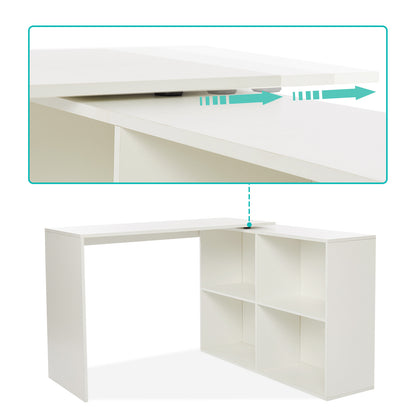 Mondeer L Shaped Desk, 41.7 Inch 360° Rotating Computer Desk with Storage Shelves for Study Home Office Living Room (White)