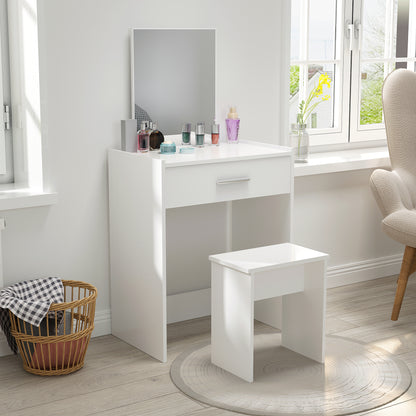 Modern Dressing Table Set, White Color, Providing Frameless Mirror and Stool