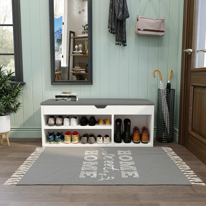 Modern Shoe Bench, Natural Wood Grain/White Color, Organizer Unit