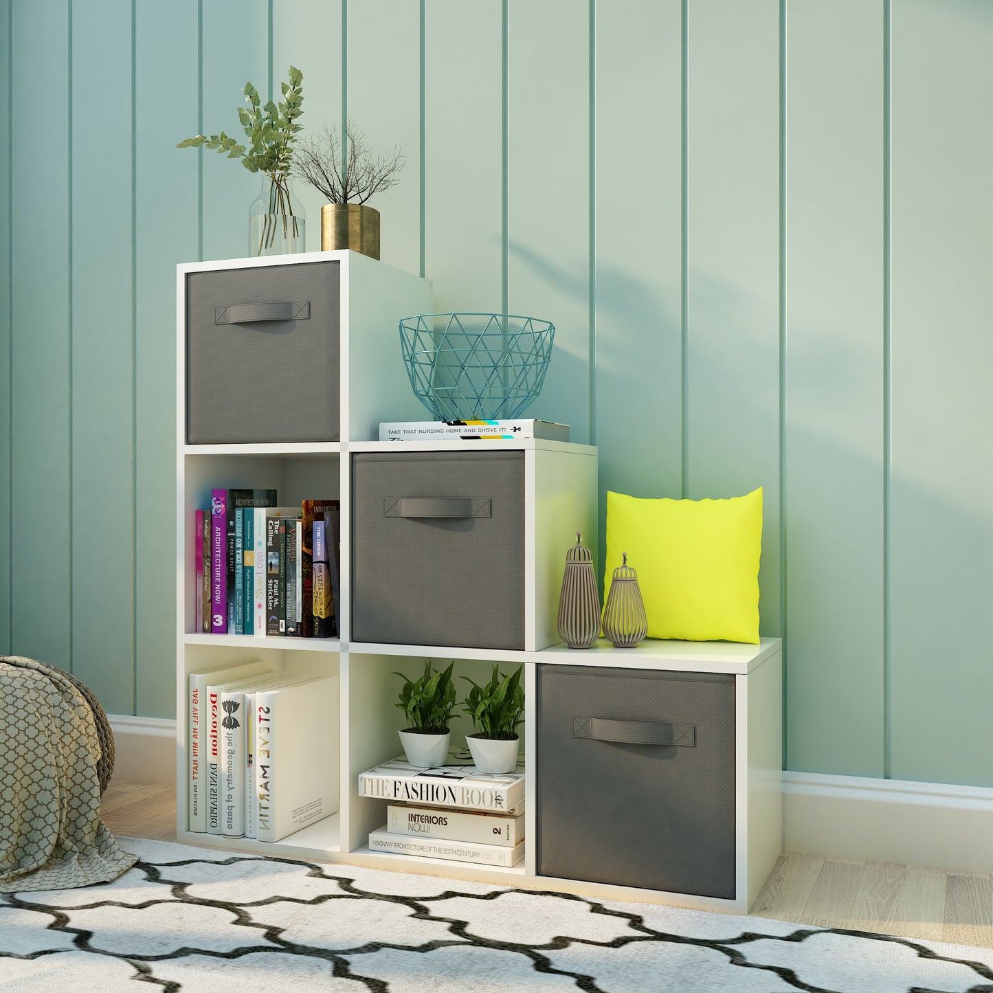 6 Cubes Bookcase, White Color, Trapezoid Storage Unit