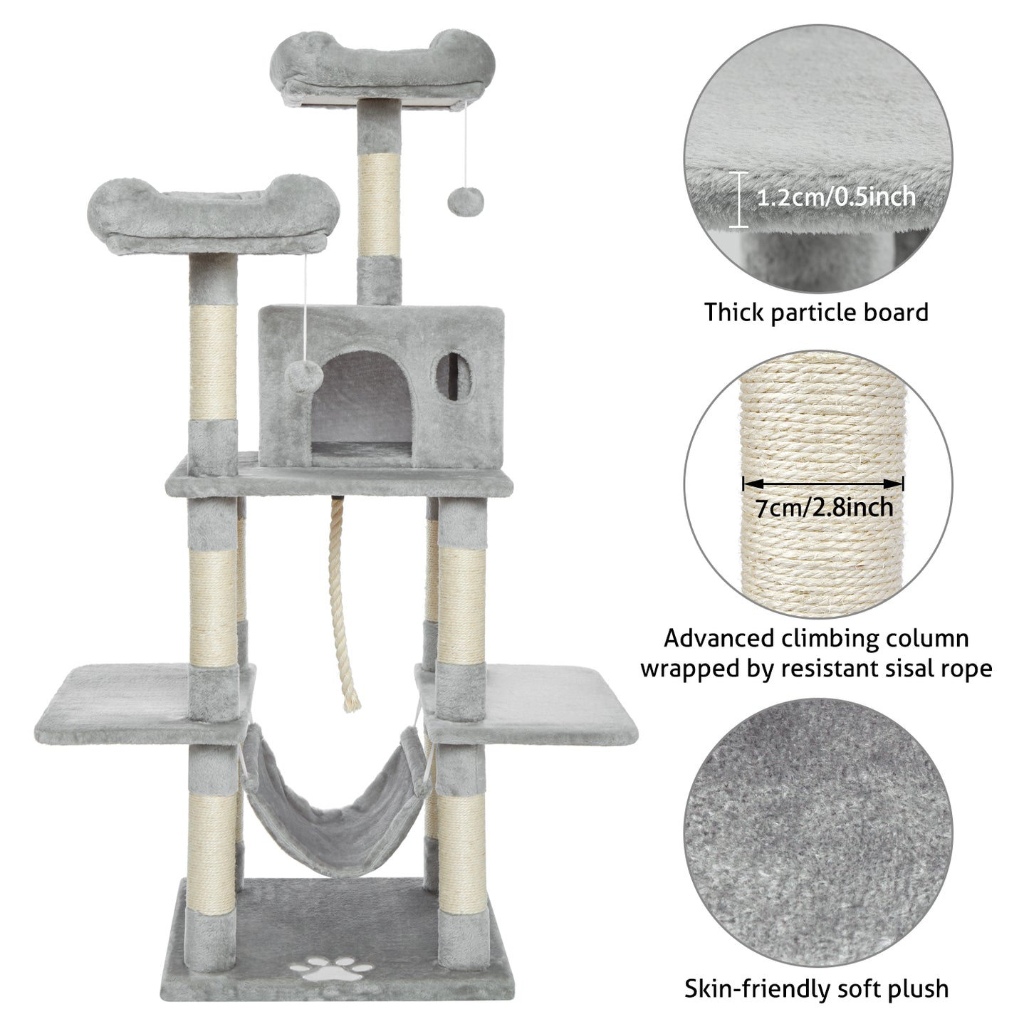 Cat Scratching Tree, Middle Size, with Looking Platforms and Hammock