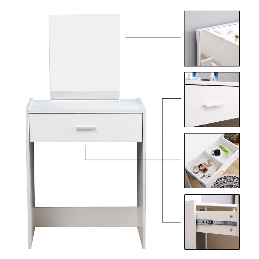 Modern Dressing Table Set, White Color, Providing Frameless Mirror and Stool