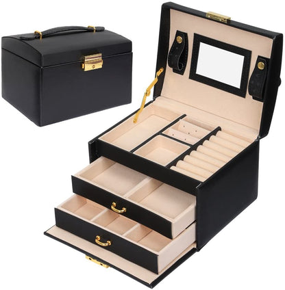 Modern Jewellery Box, Black/White/Pink Color, Has Partitions and a Small Mirror