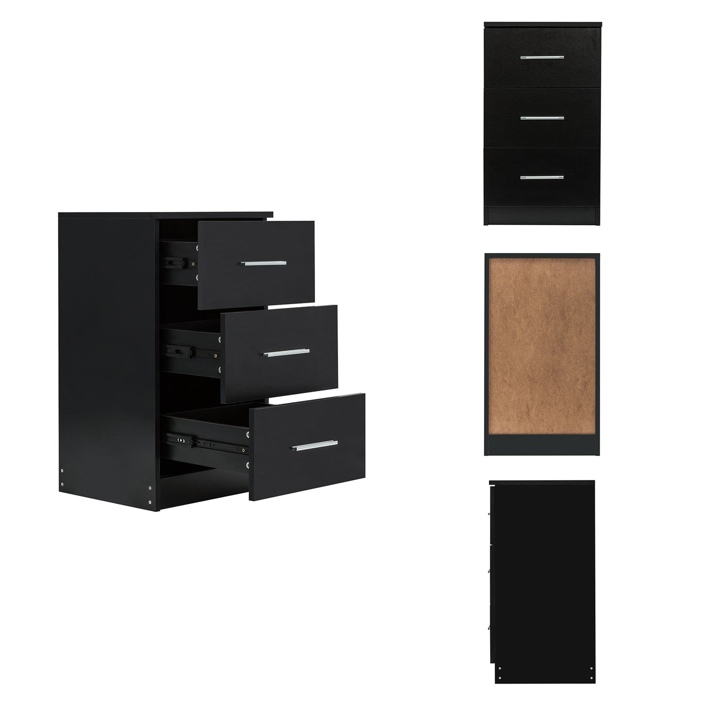 Bedside Cabinet, White/ Black Color, Matte Coating, 3 Drawers