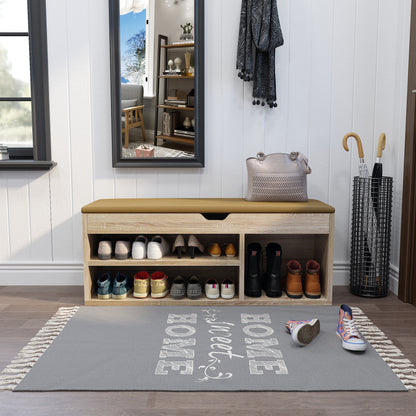 Modern Shoe Bench, Natural Wood Grain/White Color, Organizer Unit
