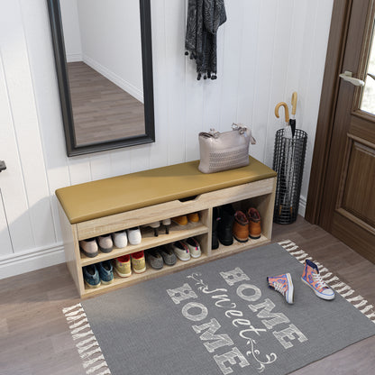 Modern Shoe Bench, Natural Wood Grain/White Color, Organizer Unit